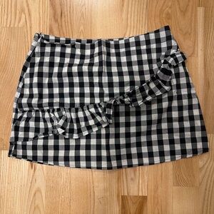 Source Unknown Checkered Mini Skirt with Ruffle